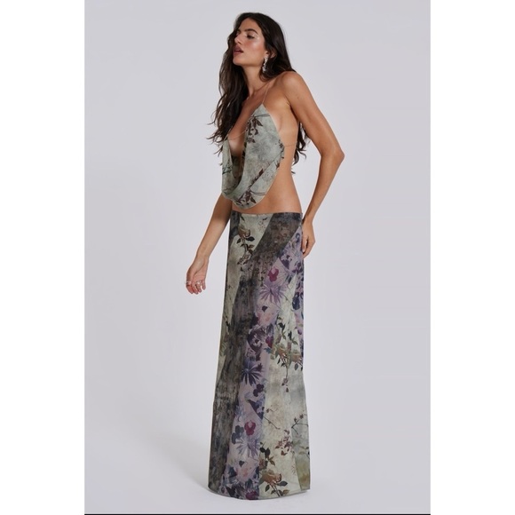 NWT Jaded London Asteria Pannelled Maxi Skirt Long Flowy Green Floral Revolve 6 - Picture 5 of 13